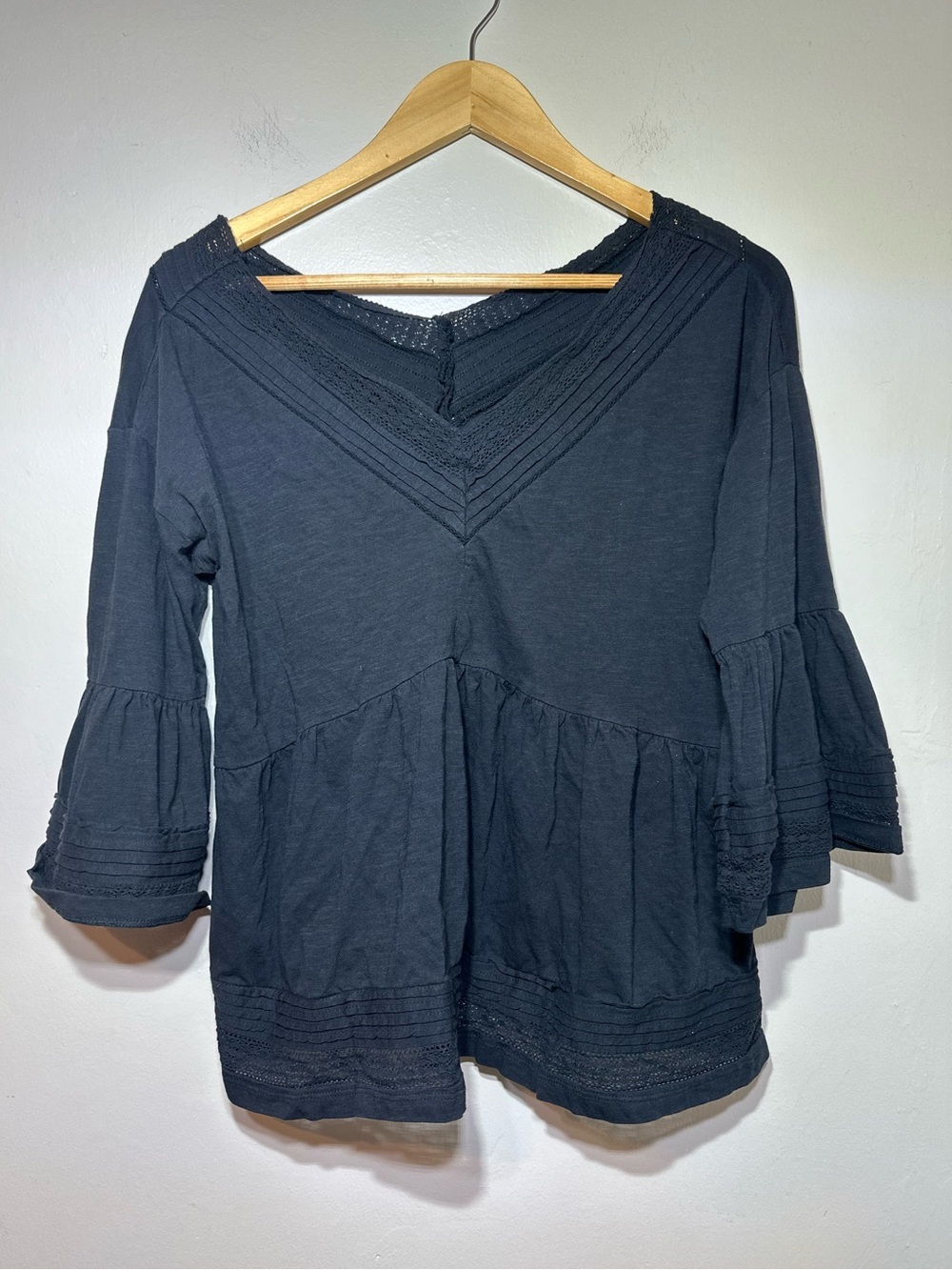 Anthropologie Boho Black V-Neck Babydoll Peasant Tunic women’s size M - Picture 3 of 8